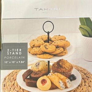 Tahari White Porcelain 2-Tier Stand